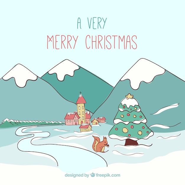 Free Vector a very merry christmas card in sketchy style