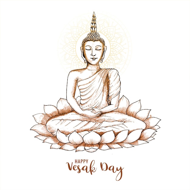 Vesak day traditional budha sketch card design