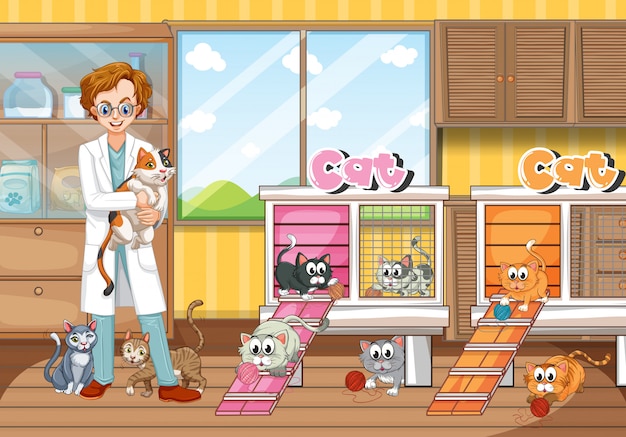 Free Vector vet and cats in clinic