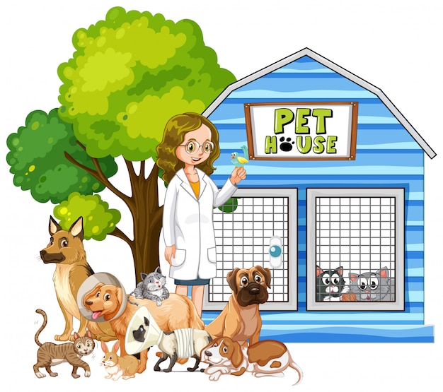 Free Vector vet and sick animals at pet house