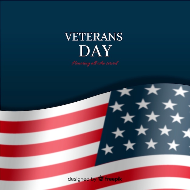 Veterans day with realistic flag and dark background