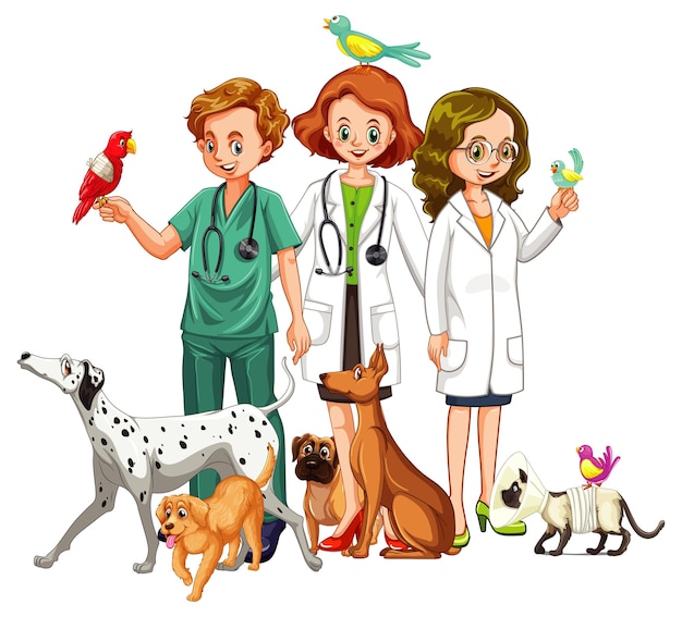 Free Vector veterinarian with many kind of animals