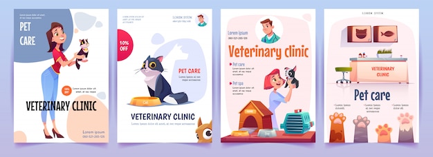 Veterinary clinic banners set. Vet service posters