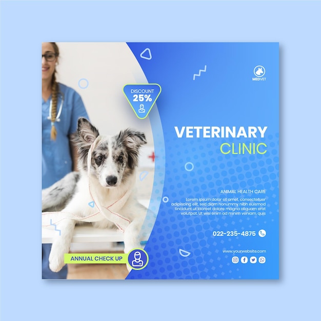 Free Vector veterinary clinic squared flyer template