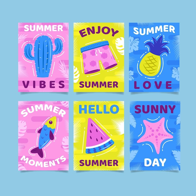 Vibes of the summer days flat design cards