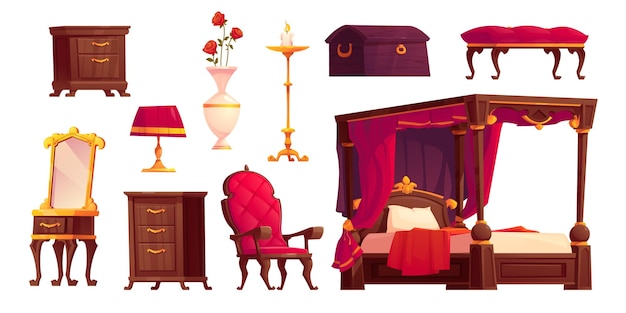 Free vector victorian bedroom interior with royal furniture