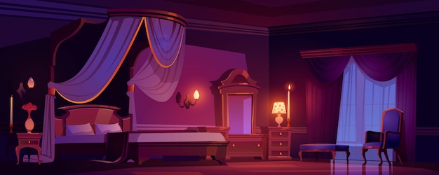 Free Vector victorian bedroom, royal interior at morning.