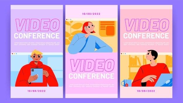 Free Vector video conference online meeting posters