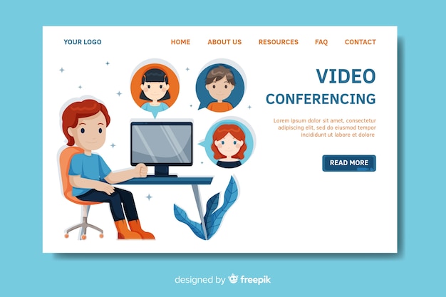 Free Vector video conferencing landing page template