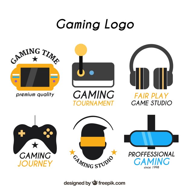 Video game logo collection with flat design