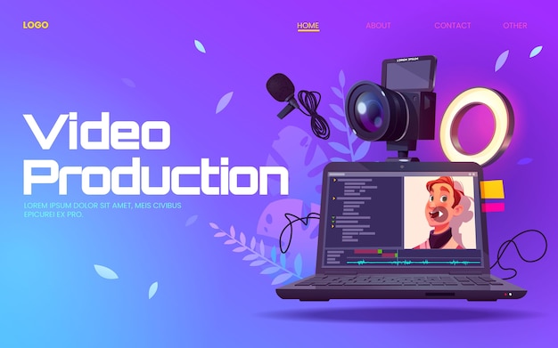 Free Vector video production landing page