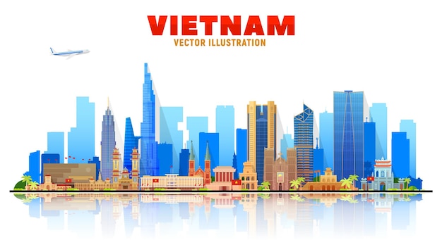 Vietnam Ho Chi Minh Hanoi and other skyline with panorama at sky background Vector Illustration Business travel and tourism concept with modern buildings Image for banner or web site