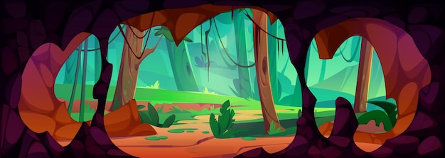 Free Vector view on jungle from inside cave