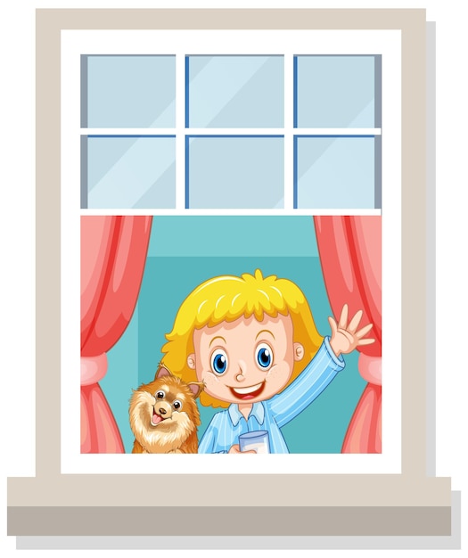 Free vector view through the window of girl cartoon character