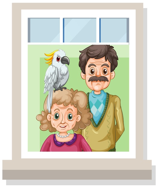 Free Vector view through the window of an old couple