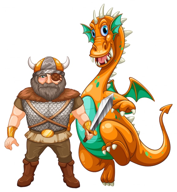 Free Vector viking and dragon