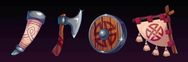 Free Vector viking magic game ui icons set