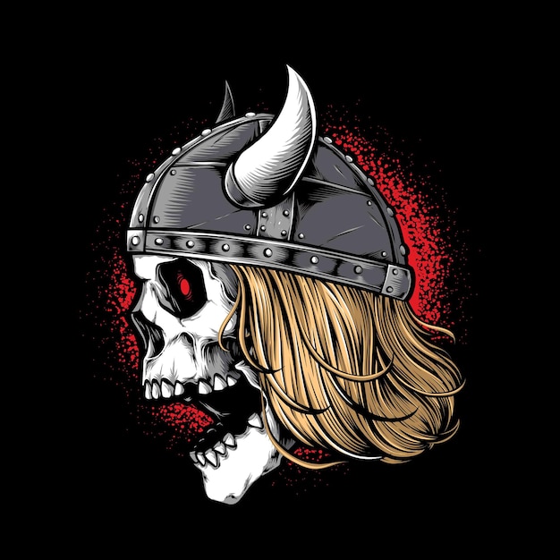 Free Vector viking skull warrior wearing helmet  