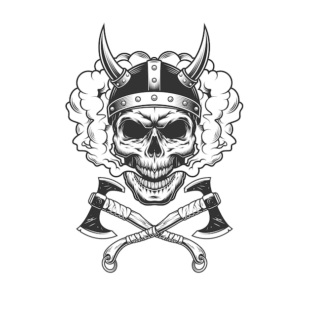 Free Vector viking skull wearing horned helmet