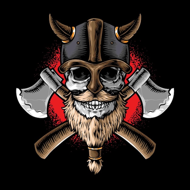 Free Vector viking skull with axe vector