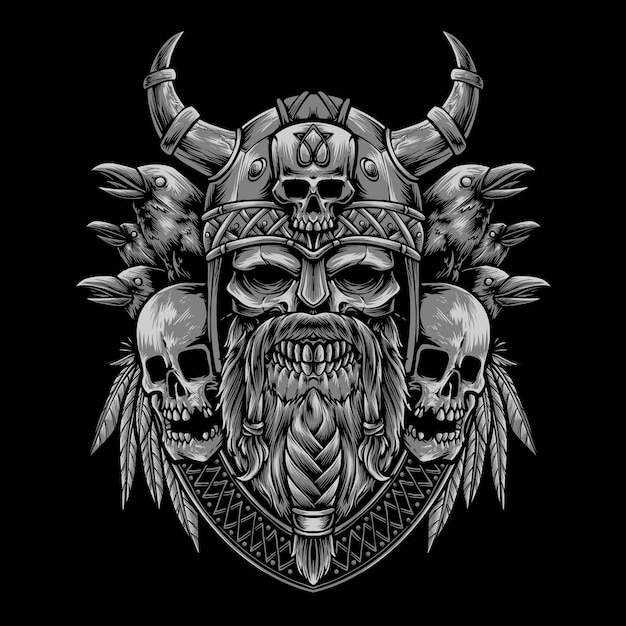 Free vector viking skull with raven vector illustration