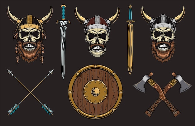 Free vector viking skulls set