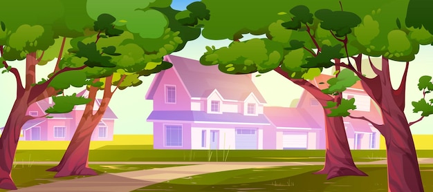 Free Vector village houses in countryside with trees