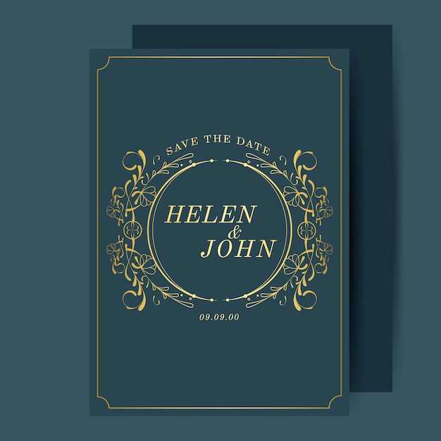 Free Vector vintage art nouveau wedding invitation card mockup vector