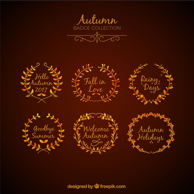 Free Vector vintage autumn badge collection with elegant style