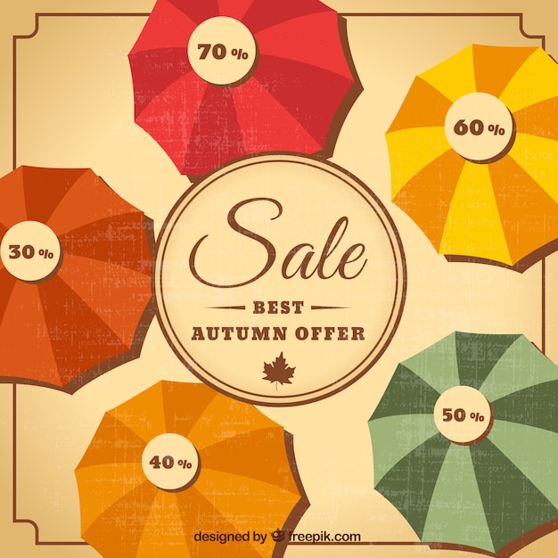 Free Vector vintage autumn sale with umbrelllas