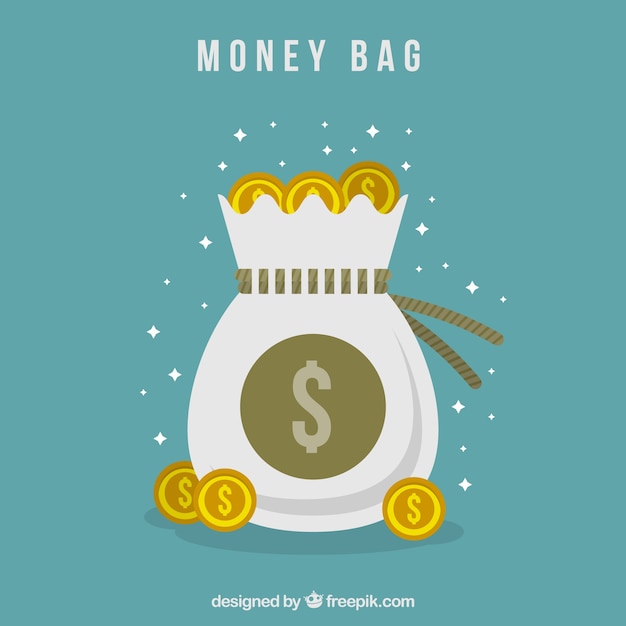 Free Vector vintage background of money bag with coins in flat design