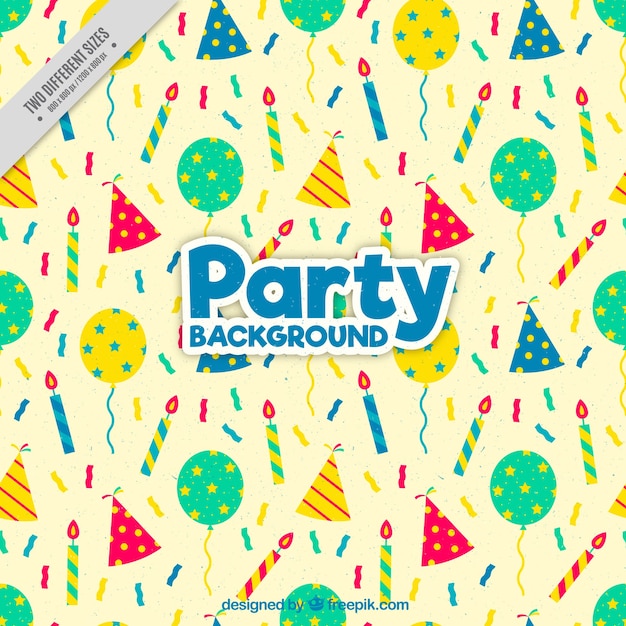 Free vector vintage background with party hats and balloons