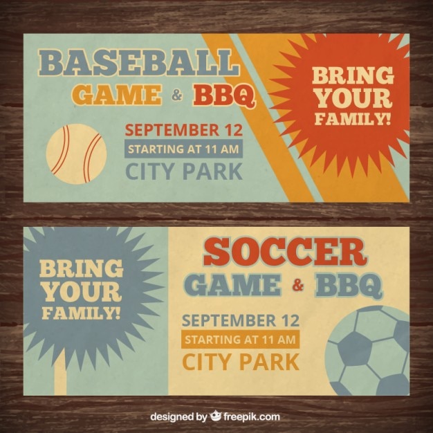 Free Vector vintage banners of baseball and soccer