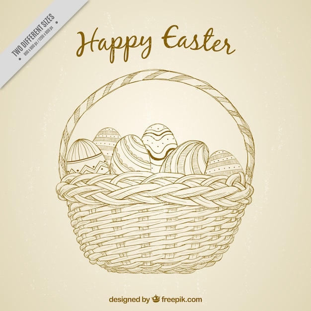 Free Vector vintage basket background with hand drawn easter eggs