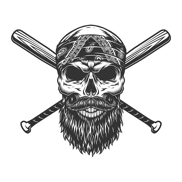 Free Vector vintage bearded and mustached bandit skull