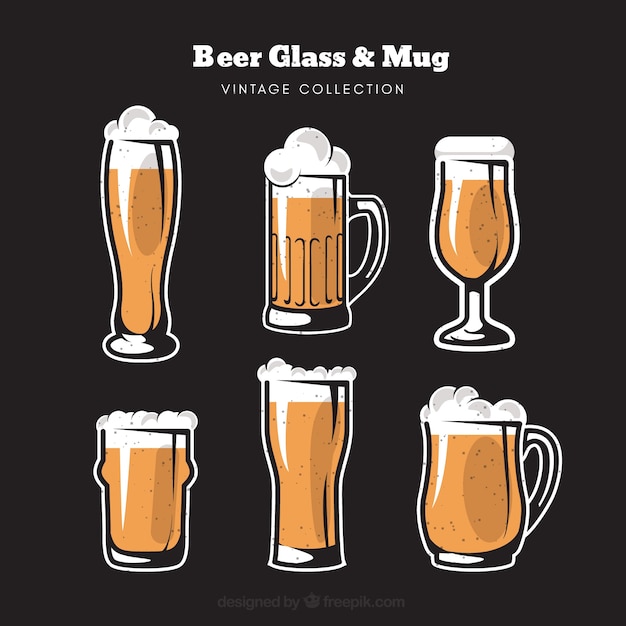 Free Vector vintage beer glass & mug collection