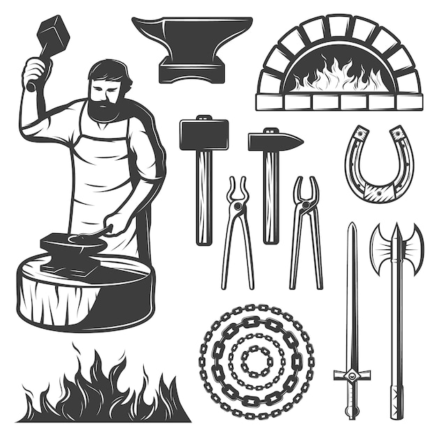 Free vector vintage blacksmith elements set