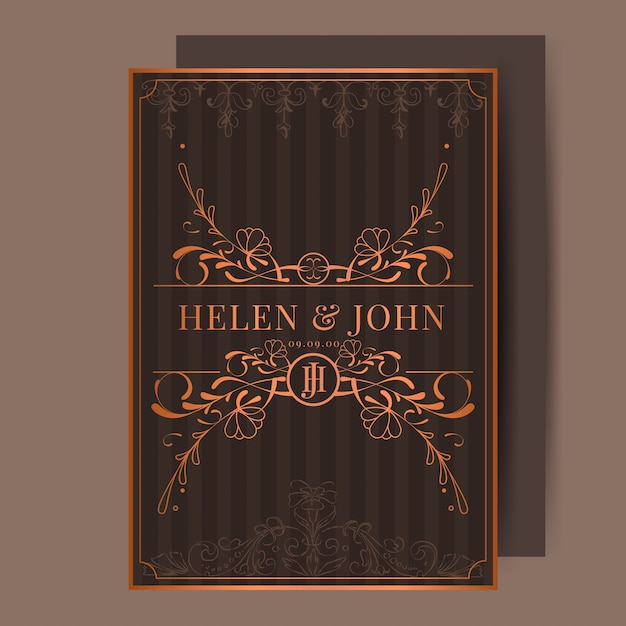 Free Vector vintage bronze art nouveau wedding invitation