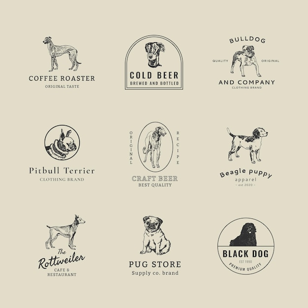 Vintage business logo template with vintage dog set, remixed from artworks by Moriz Jung