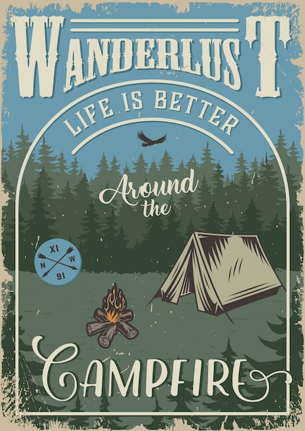 Free Vector vintage camping poster