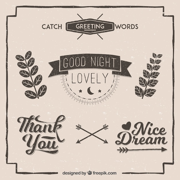 Free Vector vintage catch greeting words pack