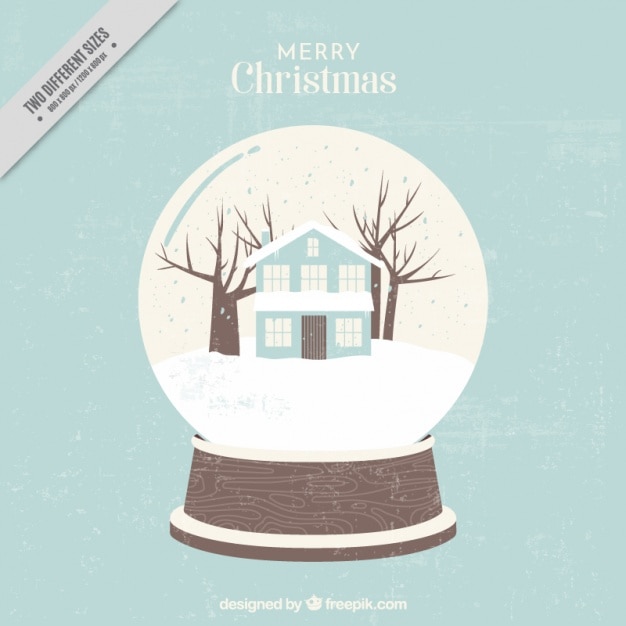 Free vector vintage christmas background of snowball with a house