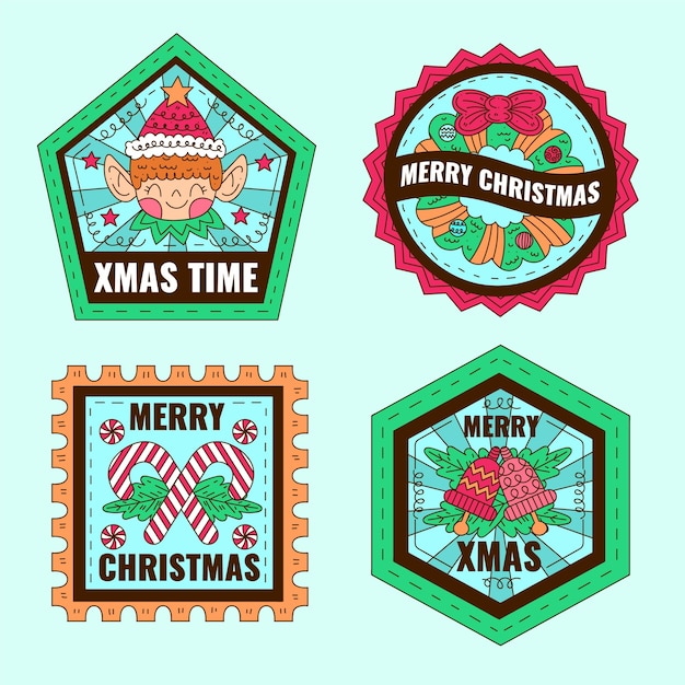 Free Vector vintage christmas badge collection