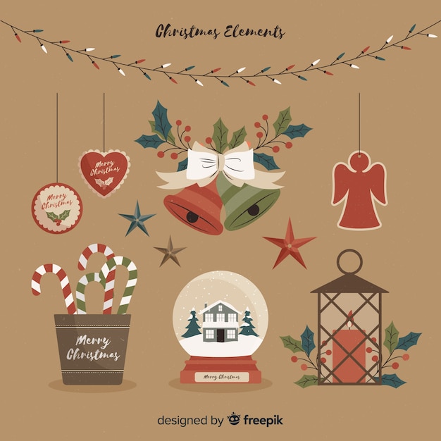 Vintage christmas decoration in flat design