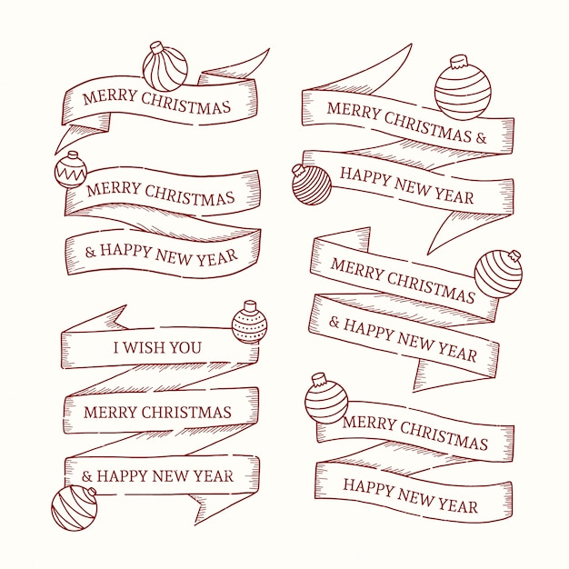 Free Vector vintage christmas ribbon collection