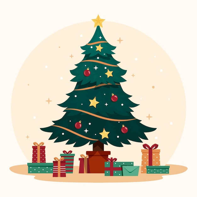 Free Vector vintage christmas tree with gifts