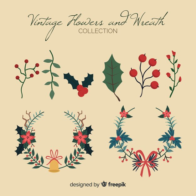 Free Vector vintage christmas wreaths set