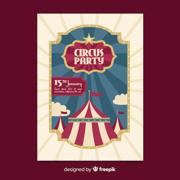 Vintage circus party invitation card template