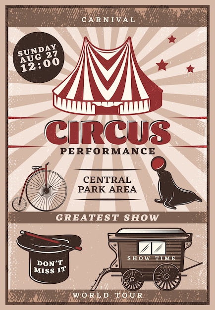 Free Vector vintage circus performance poster