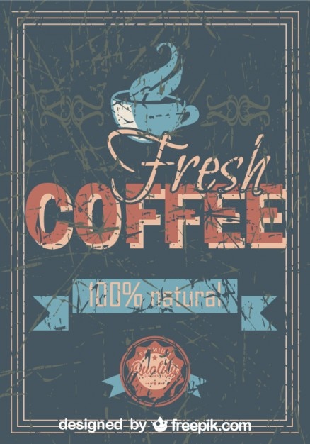 Free Vector vintage coffee grunge poster 100% natural